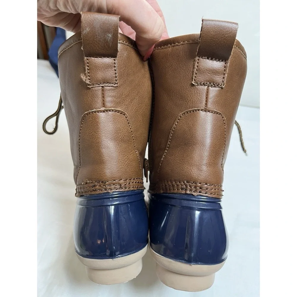 Highland Creek Kids Duck Boots Size 3‎ Brown/Navy Sherpa Lined Winter Rain Boots